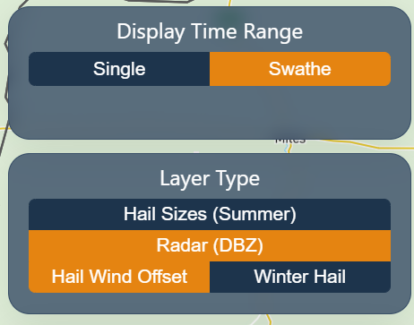 Select 'Radar (DBZ)', 'Hail Wind Offset' and 'Swathe'